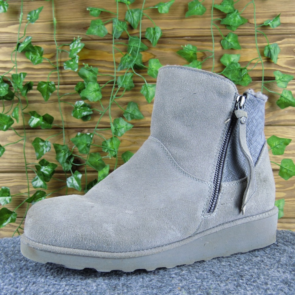 Bearpaw Megan II Suede Ankle Booties Women's Gray Winter Side Zip 9‎ Med
